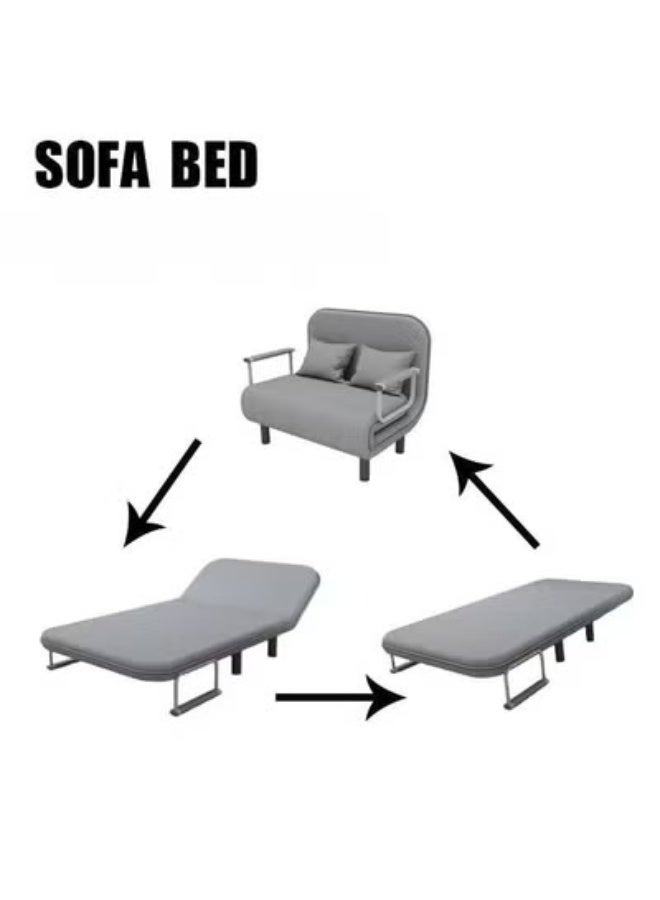 C&C Home Convertible Sofa Chair Bed with Two Pillows, 2-in-1 Folding Armchair Sleeper with Adjustable Backrest, Cotton Linen Fabric Upholstery, High Rebound Sponge Cushion, Compact Single Sofa Bed for Living Room, Bedroom, Guest Room, Apartment (Grey) - Image 3